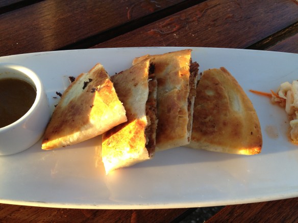 The Kahlua pork quesadilla was slam-dunk piggy deliciousness.